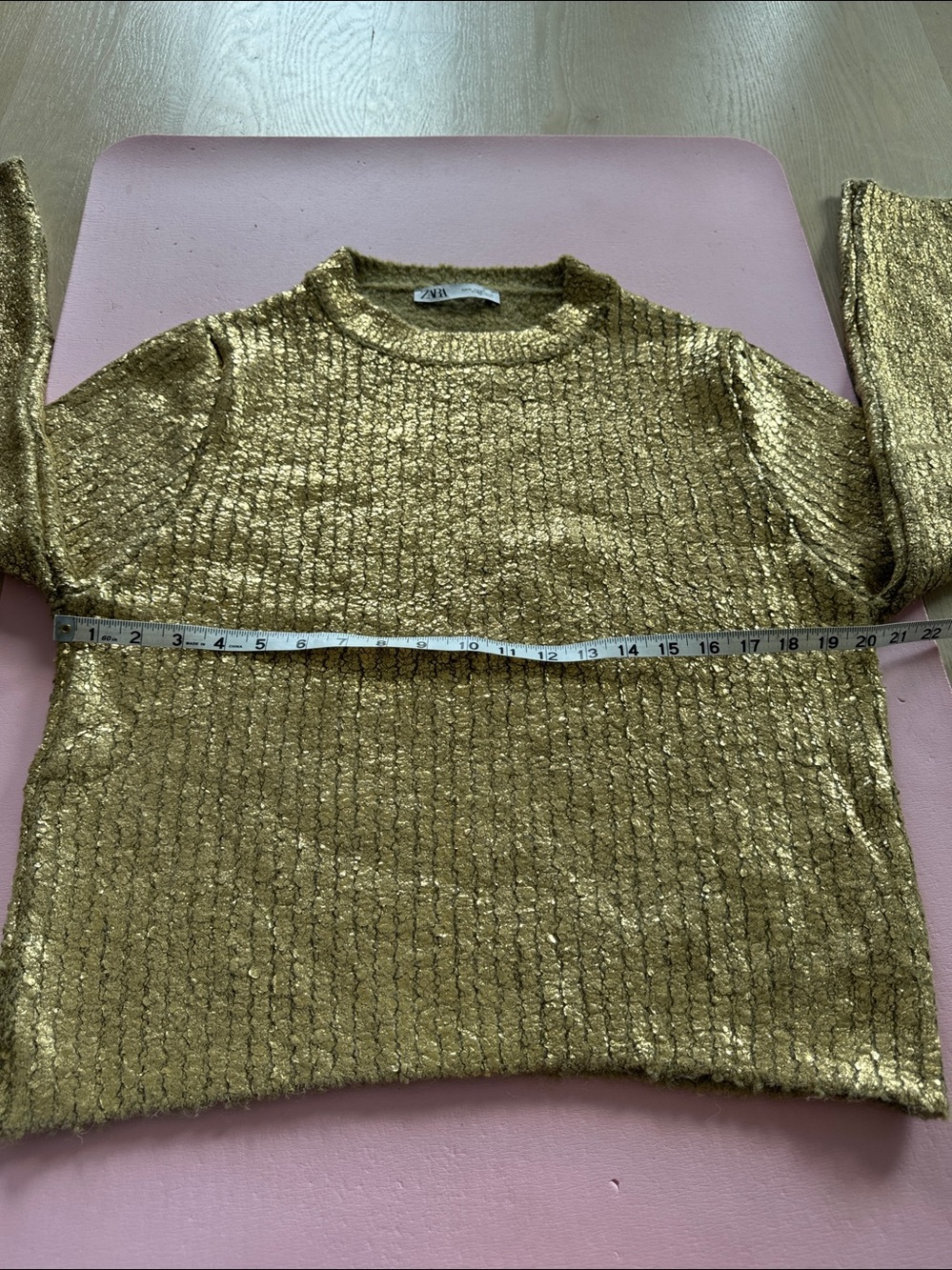 Zara Metallic Gold Ribbed Crew Neck Sweater - Picture 2 of 6
